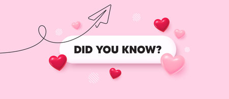 Did you know search bar. Share plane line icon. Did you know? Quiz question sign. Social media survey symbol. Search button with 3d hearts. Vectorのイラスト素材
