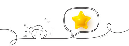 Potato line icon. Continuous line with 3d star. Vegetable food sign. Diet nutrition symbol. 3d star in speech bubble. Potato single line ribbon. Loop curve pattern. Vectorのイラスト素材