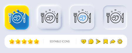 Romantic dinner line icon. Neumorphic, Flat shadow, 3d buttons. Valentines day food sign. Couple relationships symbol. Line romantic dinner icon. Social media icons. Vectorのイラスト素材