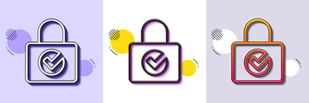 Lock with Check line icon. Halftone dotted pattern. Gradient icon with grain shadow. Private locker sign. Password encryption symbol. Line password encryption icon. Various designs. Vectorのイラスト素材
