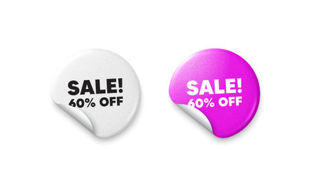 Sale sticker tags. Glitter paper price badge. Sale 60 percent off discount. Promotion price offer sign. Retail badge symbol. Offer round sticker. Promo banner. Vectorのイラスト素材