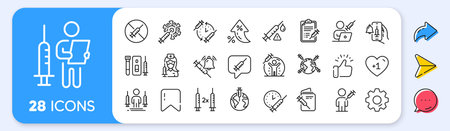 Vaccine line icons. Interest rate, AI generate, Inflation icons. Corona jab, Medical Syringe, Vaccination passport icons. Covid vaccine, Human jabbed and Coronavirus dose. Vectorのイラスト素材