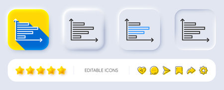 Horizontal chart line icon. Neumorphic, Flat shadow, 3d buttons. Column graph sign. Market analytics symbol. Line horizontal chart icon. Social media icons. Vectorのイラスト素材