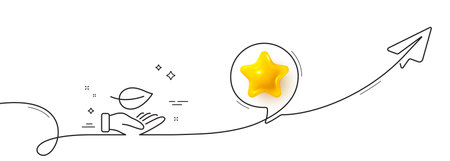 Leaf line icon. Continuous line with share plane. Grow plant sign. Environmental care symbol. 3d star in speech bubble. Leaf single line ribbon. Loop curve pattern. Vectorのイラスト素材