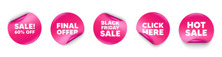 Sale sticker tag. Click here, Black friday paper price banners. Sale 60 percent off discount. Promotion price offer sign. Retail badge symbol. Hot sale sticker. Promo banners. Vectorのイラスト素材