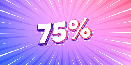 Discount sun rays gradient banner. Light burst background. 75 percent off sale tag. Discount offer...