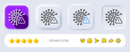 Coronavirus line icon. Neumorphic, Flat shadow, 3d buttons. Covid virus sign. Infection alert...