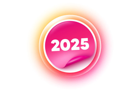 2025 sticker orange gradient. Paper offer price tag. 2025 year icon. Event schedule annual date. 2025 annum planner. Sticker label. Grain dots effect. Vectorのイラスト素材