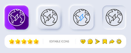 Electricity line icon. Neumorphic, Flat shadow, 3d buttons. Electric power energy sign. Lightning bolt symbol. Line electricity icon. Social media icons. Vectorのイラスト素材
