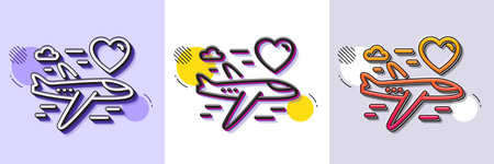 Honeymoon travel line icon. Halftone dotted pattern. Gradient icon with grain shadow. Love trip sign. Valentines day flight symbol. Line honeymoon travel icon. Various designs. Vectorのイラスト素材