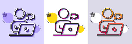 Video conference line icon. Halftone dotted pattern. Gradient icon with grain shadow. Online...