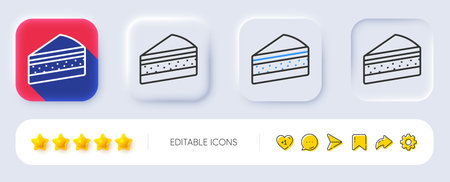 Cake line icon. Neumorphic, Flat shadow, 3d buttons. Dessert food sign. Delicious snack symbol. Line cake icon. Social media icons. Vectorのイラスト素材