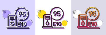 Petrol station line icon. Halftone dotted pattern. Gradient icon with grain shadow. Filling station sign. E10 petroleum fuel symbol. Line petrol station icon. Various designs. Vectorのイラスト素材