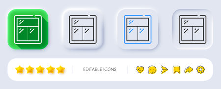 Window line icon. Neumorphic, Flat shadow, 3d buttons. Glass frame sign. Building window symbol. Line window icon. Social media icons. Vectorのイラスト素材
