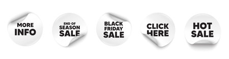 More info sticker tag. Season sale, Black friday paper price banners. More info tag. Navigation sign. Read description symbol. Click here sticker. Vectorのイラスト素材