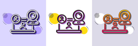 Video conference line icon. Halftone dotted pattern. Gradient icon with grain shadow. Online training sign. Web camera symbol. Line video conference icon. Various designs. Vectorのイラスト素材