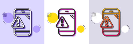 Warning message line icon. Halftone dotted pattern. Gradient icon with grain shadow. Phone alert sign. Caution app symbol. Line warning message icon. Various designs. Vectorのイラスト素材