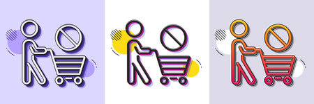Stop shopping line icon. Halftone dotted pattern. Gradient icon with grain shadow. No panic buying sign. Man with shopping cart symbol. Line stop shopping icon. Various designs. Vectorのイラスト素材