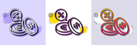 Coins money line icon. Halftone dotted pattern. Gradient icon with grain shadow. Banking currency sign. Euro and Dollar Cash symbols. Cashback service. Line currency exchange icon. Vectorのイラスト素材