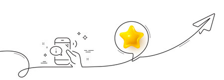 Call center service line icon. Continuous line with share plane. Phone support sign. Feedback info symbol. 3d star in speech bubble. Call center single line ribbon. Loop curve pattern. Vectorのイラスト素材