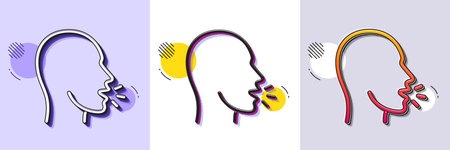 Cough line icon. Halftone dotted pattern. Gradient icon with grain shadow. Coronavirus symptom sign. Flu, sneeze or pneumonie symbol. Line cough icon. Various designs. Vectorのイラスト素材