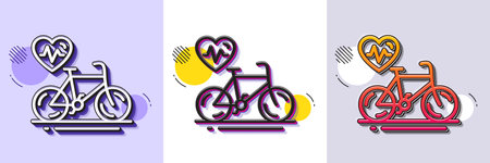 Cardio bike training line icon. Halftone dotted pattern. Gradient icon with grain shadow. Bicycle exercise sign. Gym fit heartbeat symbol. Line cardio bike icon. Various designs. Vectorのイラスト素材
