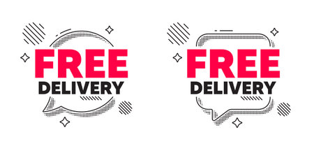 Free delivery chat speech bubble. Social media concept. Free delivery tag. Shipping and cargo service message. Business order icon. Line design chat bubble. Vectorのイラスト素材