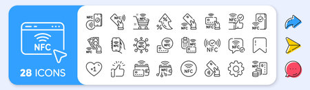 Nfc line icons. Interest rate, AI generate, Inflation icons. Near-field communication, contactless card, smartphone payment set. Mobile phone pay, nfc technology and Pos terminal icons. Vectorのイラスト素材