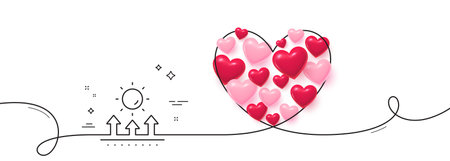 Sun protection line icon. Continuous line big heart. Uv protect sign. Sunscreen effect symbol. 3d hearts in heart shaped loop. Sun protection single line ribbon. Loop curve pattern. Vectorのイラスト素材