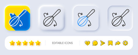 Cooking whisk line icon. Neumorphic, Flat shadow, 3d buttons. Cutlery sign. Food mix symbol. Line cooking whisk icon. Social media icons. Vectorのイラスト素材