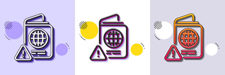 Passport warning line icon. Halftone dotted pattern. Gradient icon with grain shadow. Attention triangle sign. Citizenship document alert symbol. Line passport warning icon. Various designs. Vectorのイラスト素材