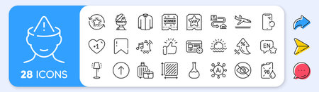 Arrivals plane, Not looking and Web timer line icons. Interest rate, AI generate, Inflation icons. Pack of Swipe up, Square area, Alarm sound icon. Grill, Baggage, Shirt pictogram. Vectorのイラスト素材