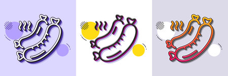 Grilled sausage line icon. Halftone dotted pattern. Gradient icon with grain shadow. Barbecue meat food sign. Hot grill wiener symbol. Line grilled sausage icon. Various designs. Vectorのイラスト素材
