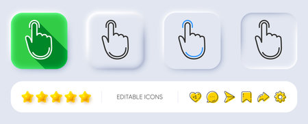 Hand Click line icon. Neumorphic, Flat shadow, 3d buttons. Finger touch sign. Cursor pointer symbol. Line hand click icon. Social media icons. Vectorのイラスト素材