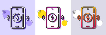 Wireless charging line icon. Halftone dotted pattern. Gradient icon with grain shadow. Charge phone...