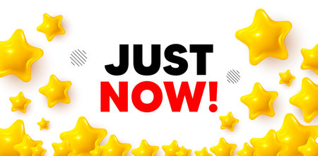 Just now winner banner with 3d stars. Golden stars banner. Just now tag. Special offer sign. Sale promotion symbol. Review rate background. Vectorのイラスト素材