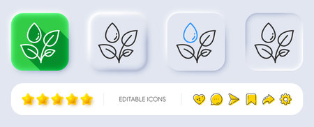 Plants watering line icon. Neumorphic, Flat shadow, 3d buttons. Leaves dew sign. Environmental care symbol. Line plants watering icon. Social media icons. Vectorのイラスト素材