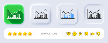 Financial chart line icon. Neumorphic, Flat shadow, 3d buttons. Economic graph sign. Stock exchange symbol. Business investment. Line infochart icon. Social media icons. Vectorのイラスト素材