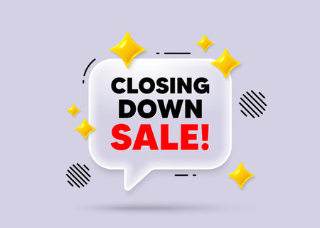 Closing down sale chat speech bubble. Social media concept. Closing down sale. Special offer price sign. Advertising discounts symbol. 3d sparkles chat bubble. Vectorのイラスト素材