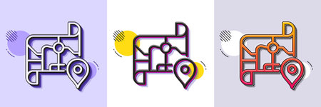 Map line icon. Halftone dotted pattern. Gradient icon with grain shadow. Road trip sign. Journey route distance symbol. Line map icon. Various designs. Vectorのイラスト素材