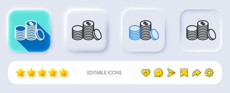 Coins money line icon. Neumorphic, Flat shadow, 3d buttons. Banking currency sign. Cash symbol. Line banking money icon. Social media icons. Vectorのイラスト素材