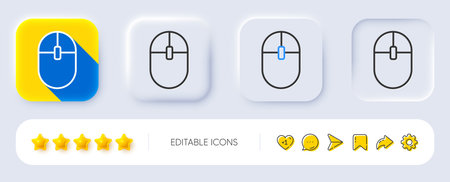 Computer Mouse icon. Neumorphic, Flat shadow, 3d buttons. Internet surf device sign. PC equipment symbol. Line computer Mouse icon. Social media icons. Vectorのイラスト素材