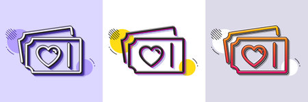 Love tickets line icon. Halftone dotted pattern. Gradient icon with grain shadow. Valentines day sign. Couple relationships symbol. Line love tickets icon. Various designs. Vectorのイラスト素材