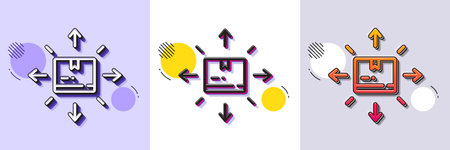 Cardboard box line icon. Halftone dotted pattern. Gradient icon with grain shadow. Warehouse parcel sign. Inventory package symbol. Line cardboard box icon. Various designs. Vectorのイラスト素材