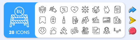 Refrigerator, Global business and Discount message line icons. Interest rate, AI generate, Inflation icons. Pack of Passport, Document signature, Stress icon. Vectorのイラスト素材