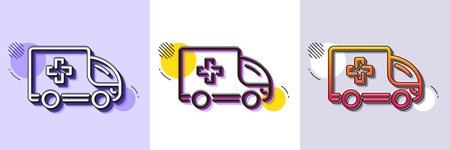 Ambulance emergency car line icon. Halftone dotted pattern. Gradient icon with grain shadow. Hospital transportation vehicle sign. Medical symbol. Line ambulance emergency icon. Vectorのイラスト素材