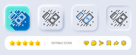Money line icon. Neumorphic, Flat shadow, 3d buttons. Payment methods sign. Credit card symbol. Line payment icon. Social media icons. Vectorのイラスト素材
