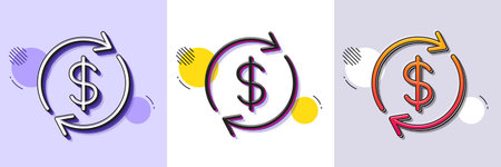 Currency exchange line icon. Halftone dotted pattern. Gradient icon with grain shadow. Money Transfer sign. Dollar in rotation arrow symbol. Line usd exchange icon. Various designs. Vectorのイラスト素材