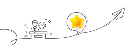 Presentation time line icon. Continuous line with share plane. Watch sign. 3d star in speech bubble. Presentation time single line ribbon. Loop curve pattern. Vectorのイラスト素材