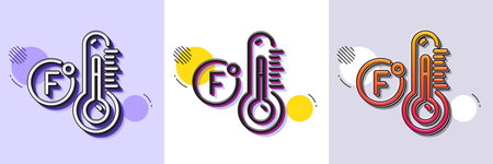 Fahrenheit thermometer line icon. Halftone dotted pattern. Gradient icon with grain shadow....